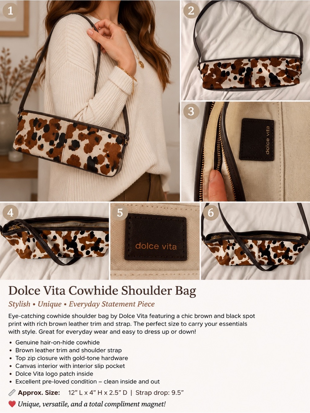 Dolce Vita Canvas Clutch with Dark Brown Trim & Gold Hardware